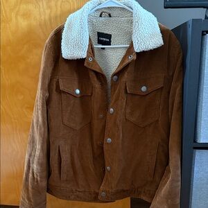Express Men's Tan Corduroy Bomber Jacket with Sherpa Collar